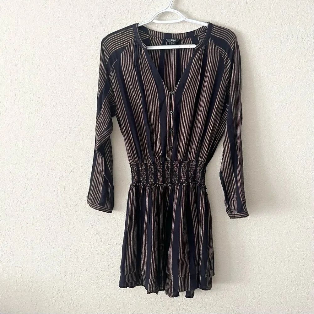 Rails Jasmine Midas Stripe Mini Dress Long Sleeve Button Size S